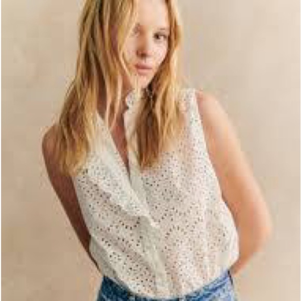 Sezane White Ruffled Sleeveless Blouse Celinda